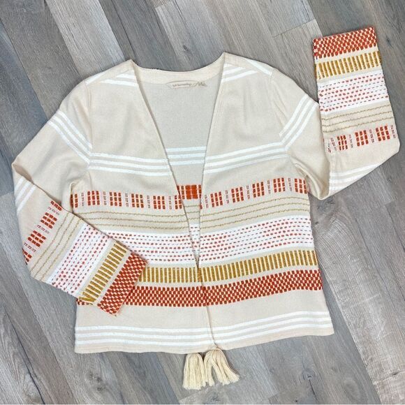 Soft Surroundings Juliet Woven Tasseled Cardigan Topper Jacket Beige Small - Picture 15 of 15